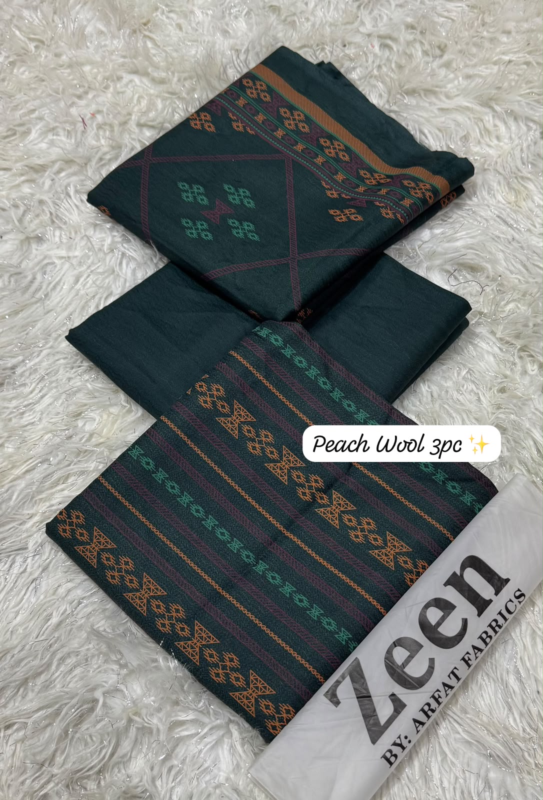 Zeen Peach Wool Printed 3PC Suit - DESIGN 05