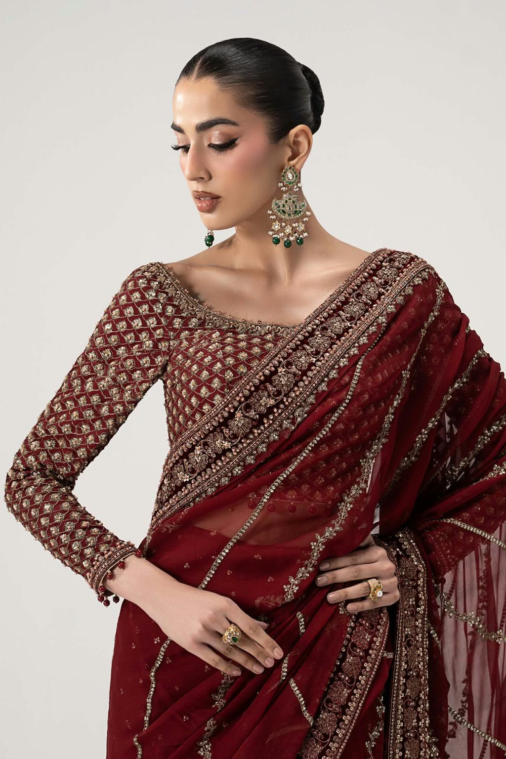 Maria B Chiffon Saree with Raw Silk Body - Design 07