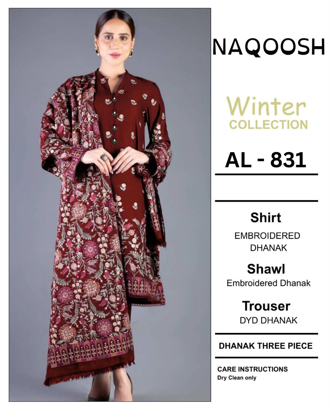 Bareeza AL 831 Dhanak Heavy Embroidered 3pc - DESIGN 26