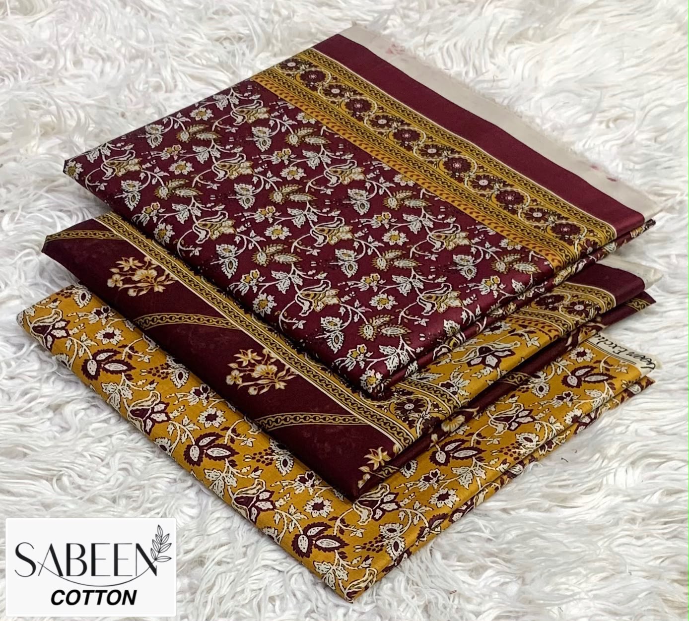 SABEEN COTTON ORIGINAL 3PC - MAROON MUSTARD
