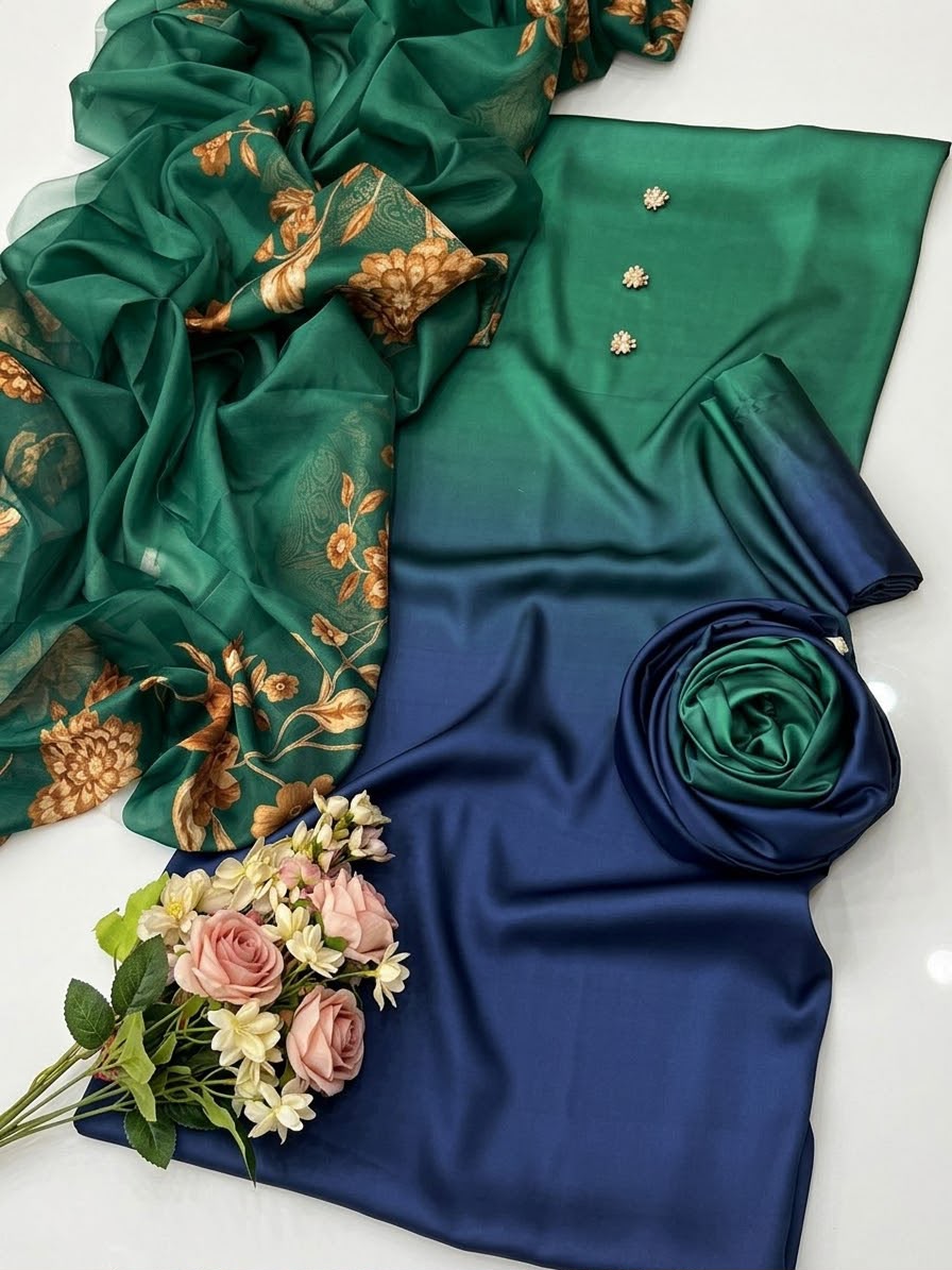 Digital Printed Shamoz Silk 3pc Suit - DESIGN 45