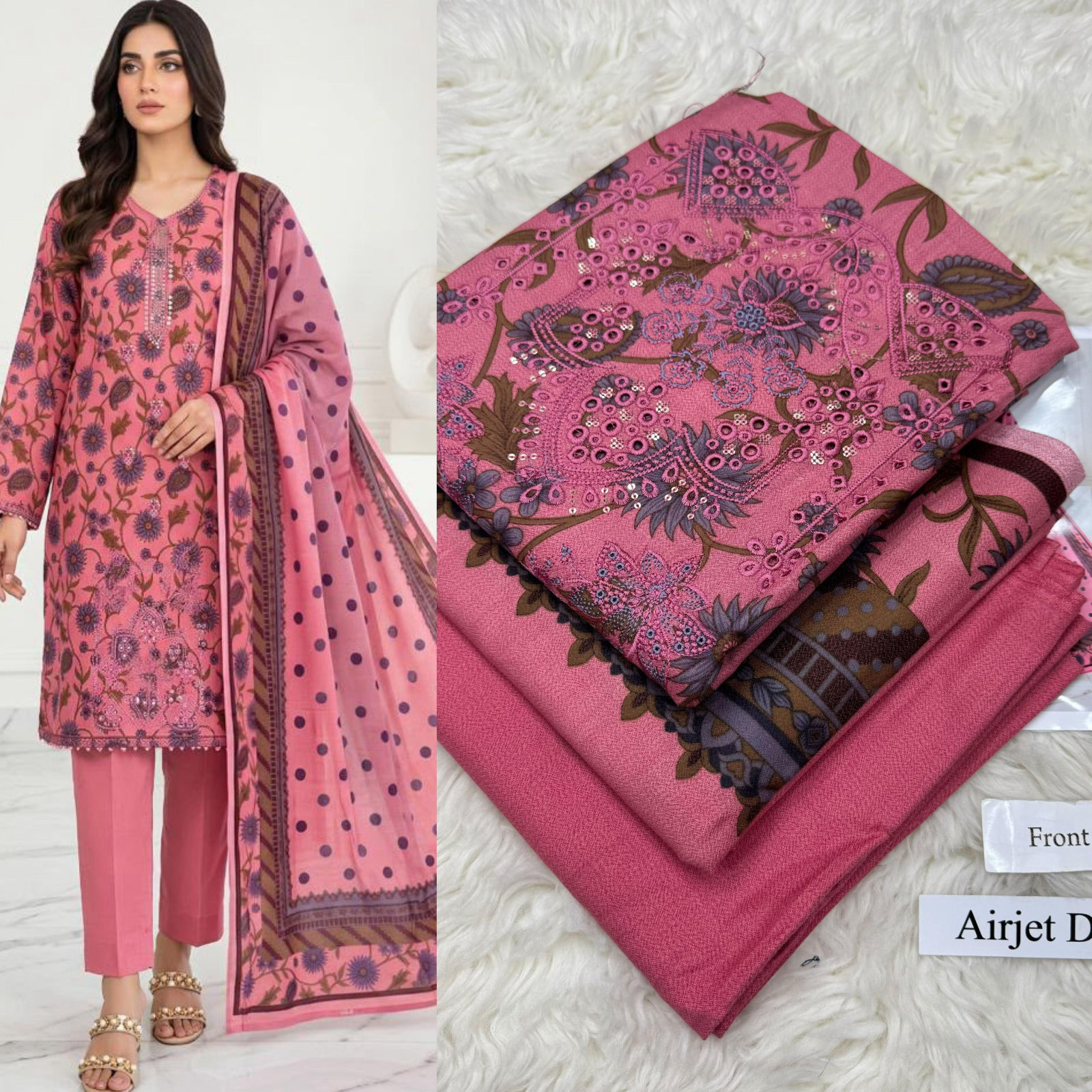 Airjet Dhanak with Dhanak Dupatta Panel Sequence Embroidered - DESIGN 23