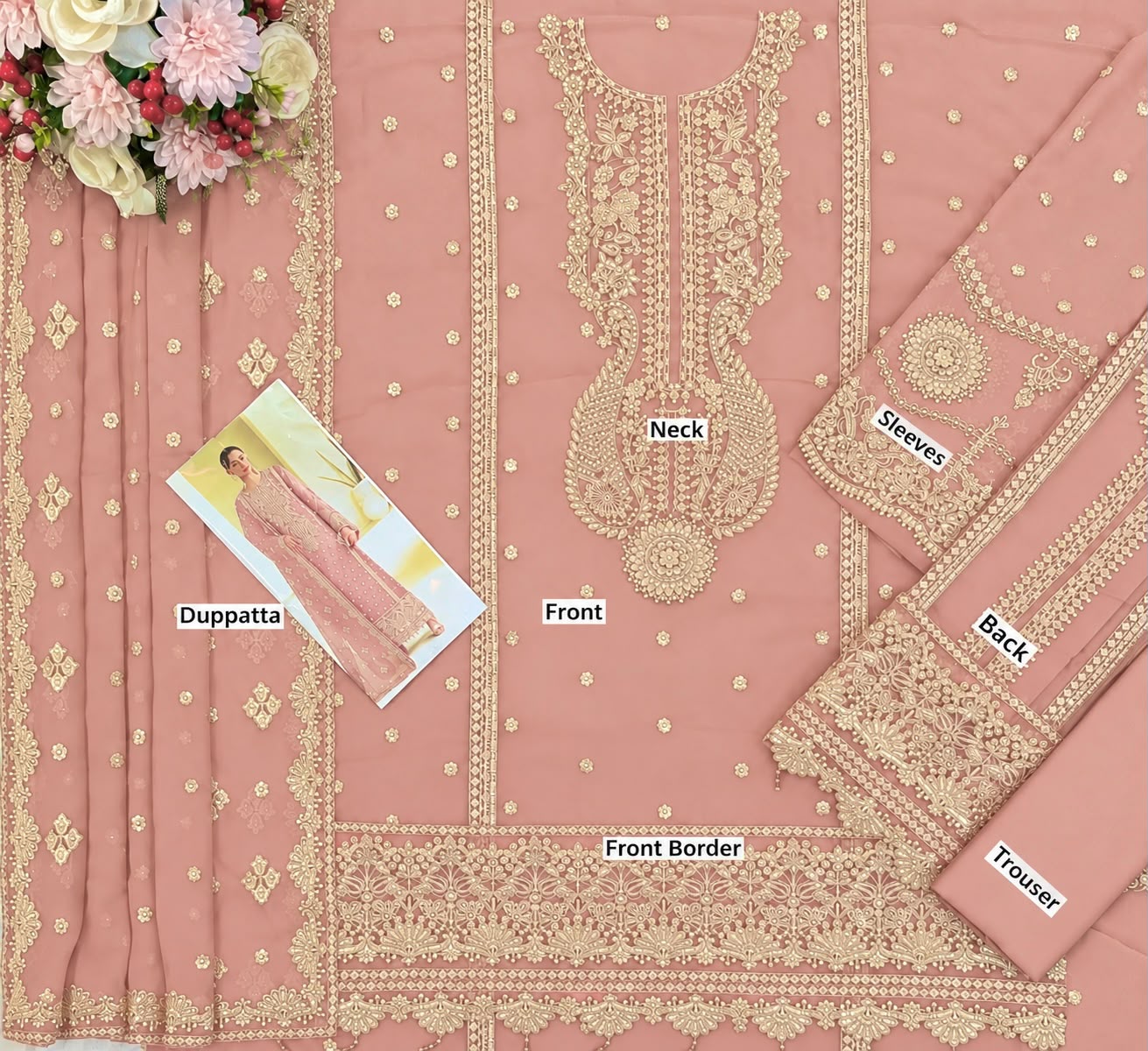 ALIZEH CHIFFON SEQUENCE 3PC PREMIUM - TEA PINK