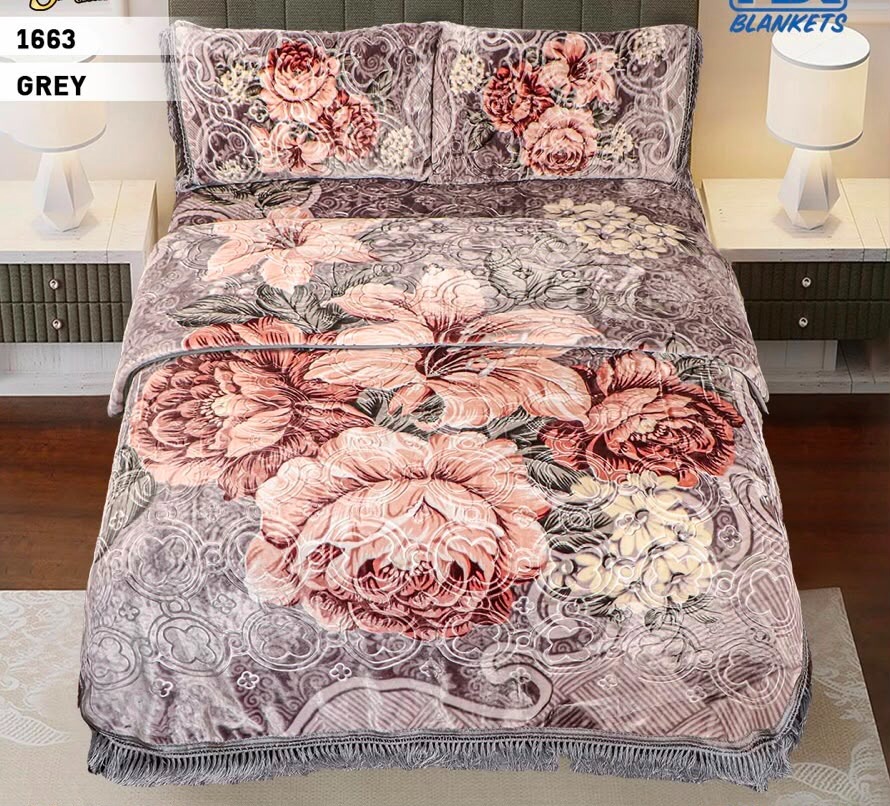 4PCS KAMBAL BLANKET SET - GREY ROSE
