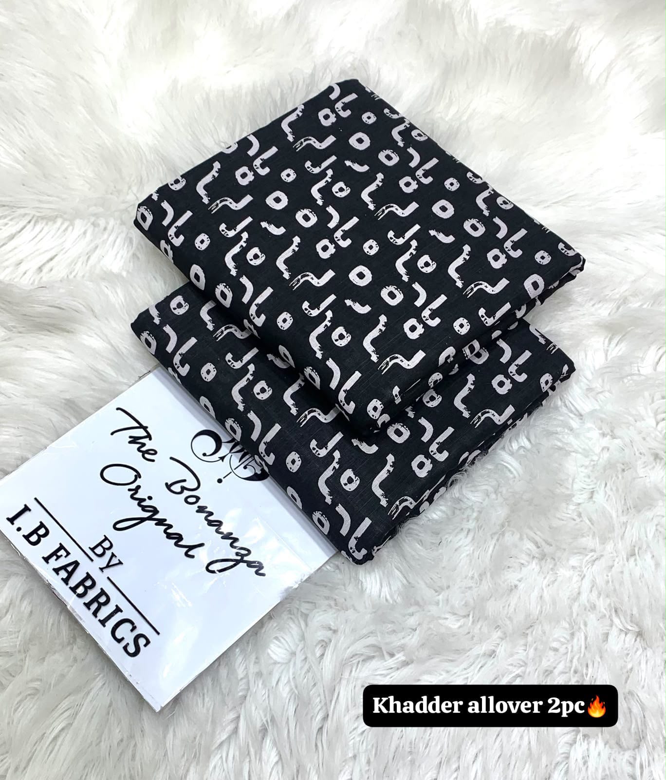 BONANZA 2PC KHADDAR ALLOVER ORIGINAL - BLACK WHITE