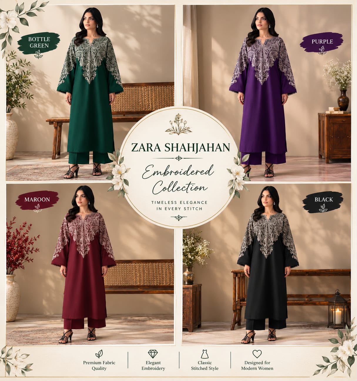 Zara Shahjahan Dhanak Embroidered 2PC Suit D#NF1311 - DESIGN 01