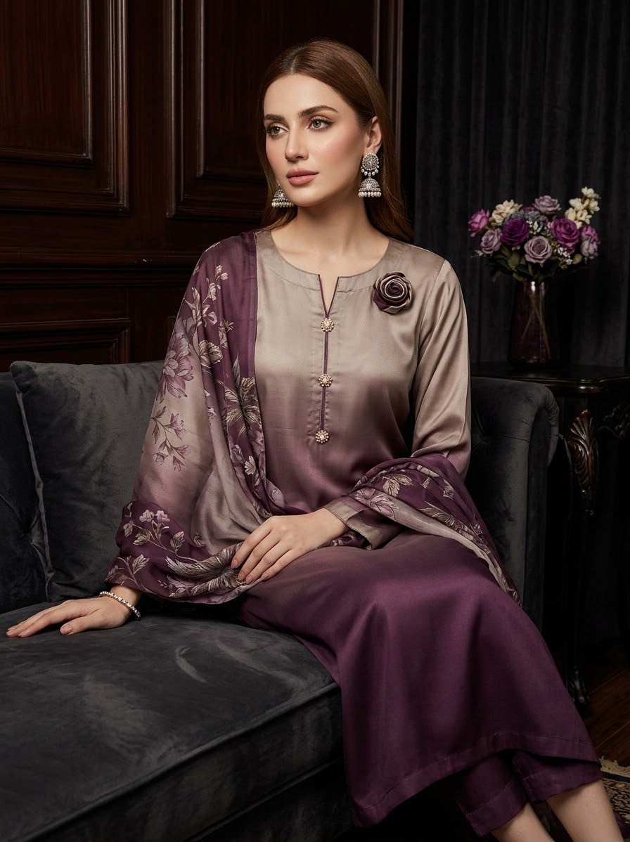 Digital Printed Shamoz Silk 3pc Suit - DESIGN 79