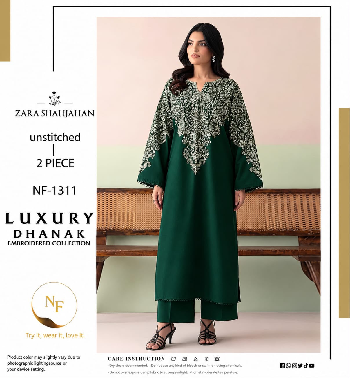 Zara Shahjahan Dhanak Embroidered 2PC Suit D#NF1311 - DESIGN 03