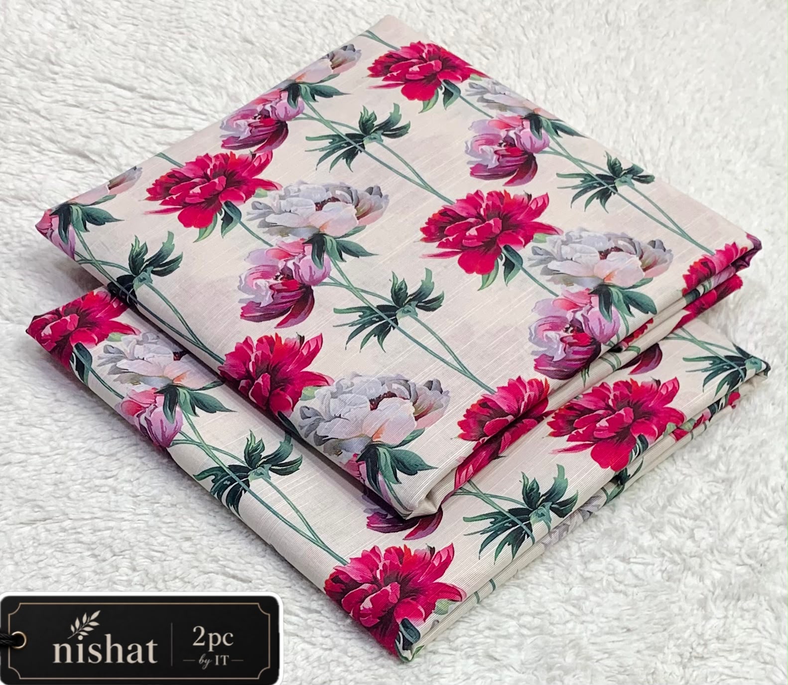 NISHAT ALLOVER KHADDAR 2PC BY IT - WHITE PINK
