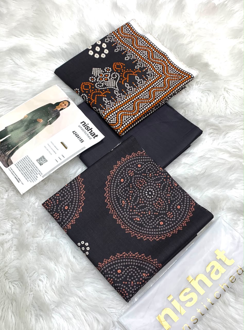 NISHAT PRINTED LINEN 3PC - BLACK