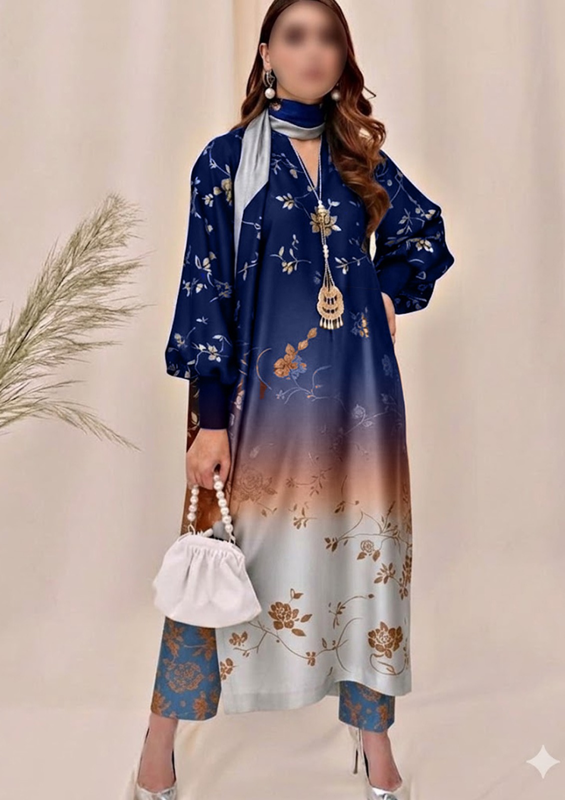 SHAMOOZ SILK DIGITAL PRINTED 3PC - DESIGN 17