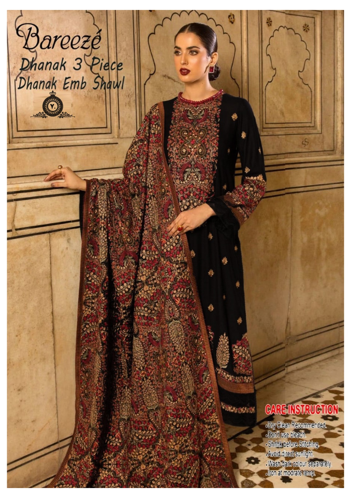 Dhanak 3pc Embroidered Suit with Embroidered Shawl - DESIGN 09