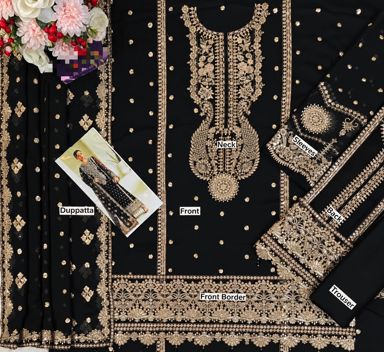 ALIZEH CHIFFON SEQUENCE 3PC PREMIUM - BLACK