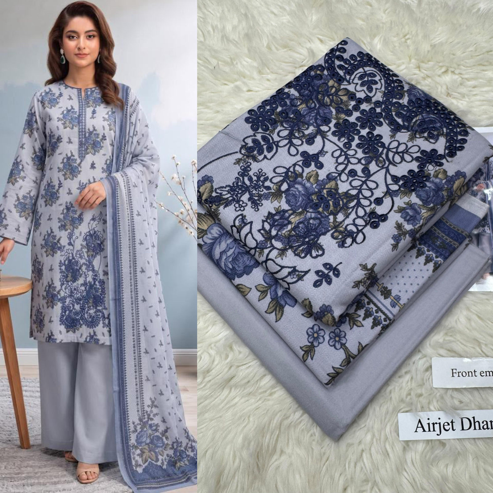 Airjet Dhanak with Dhanak Dupatta Sequence Embroidered - DESIGN 11