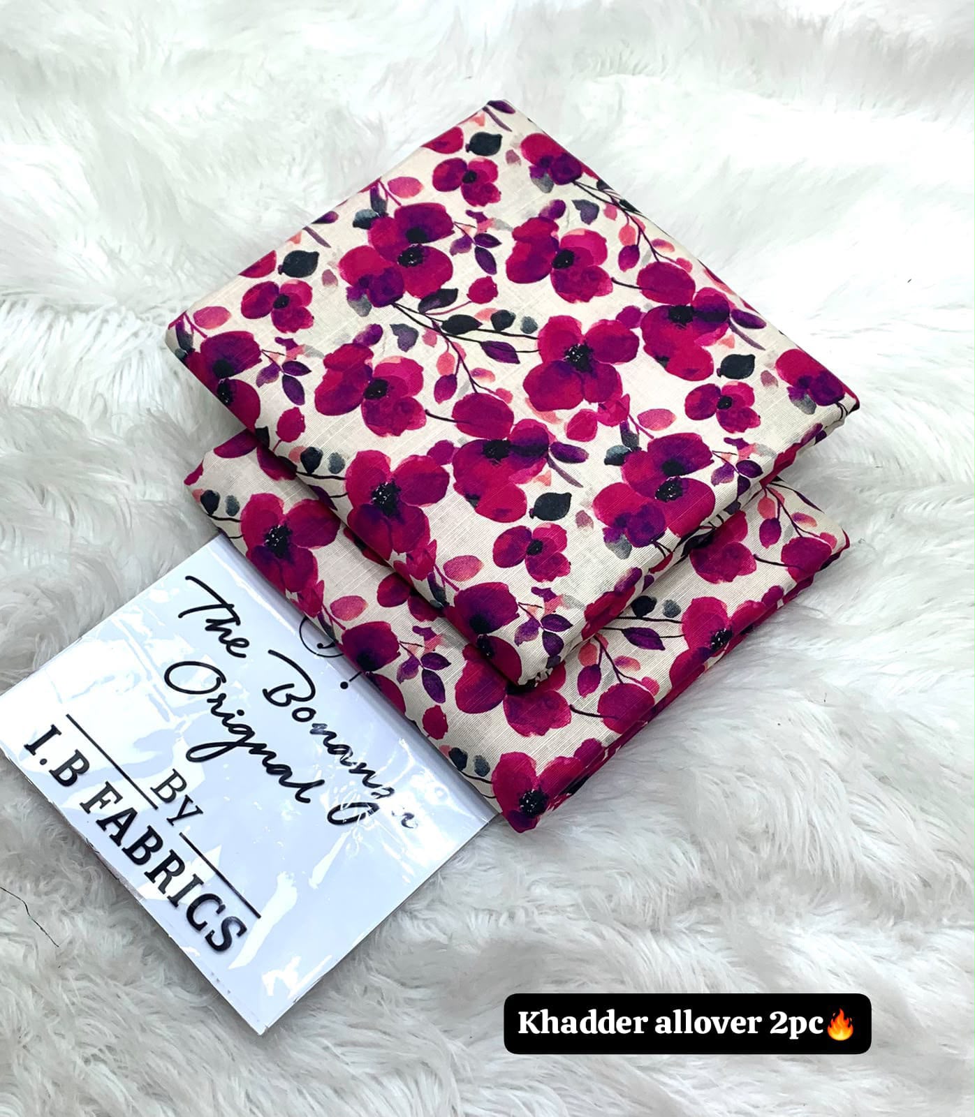 BONANZA 2PC KHADDAR ALLOVER ORIGINAL - WHITE MAGENTA