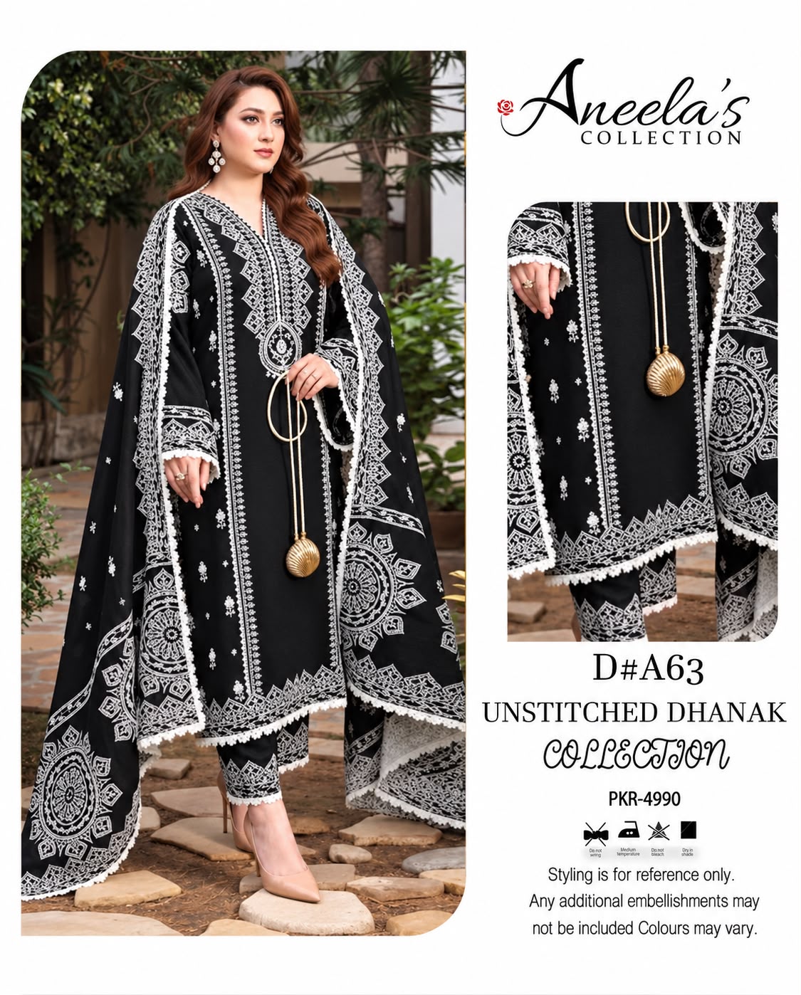 Aneelas Dhanak Embroidered 3PC Suit D#A63 - DESIGN 01