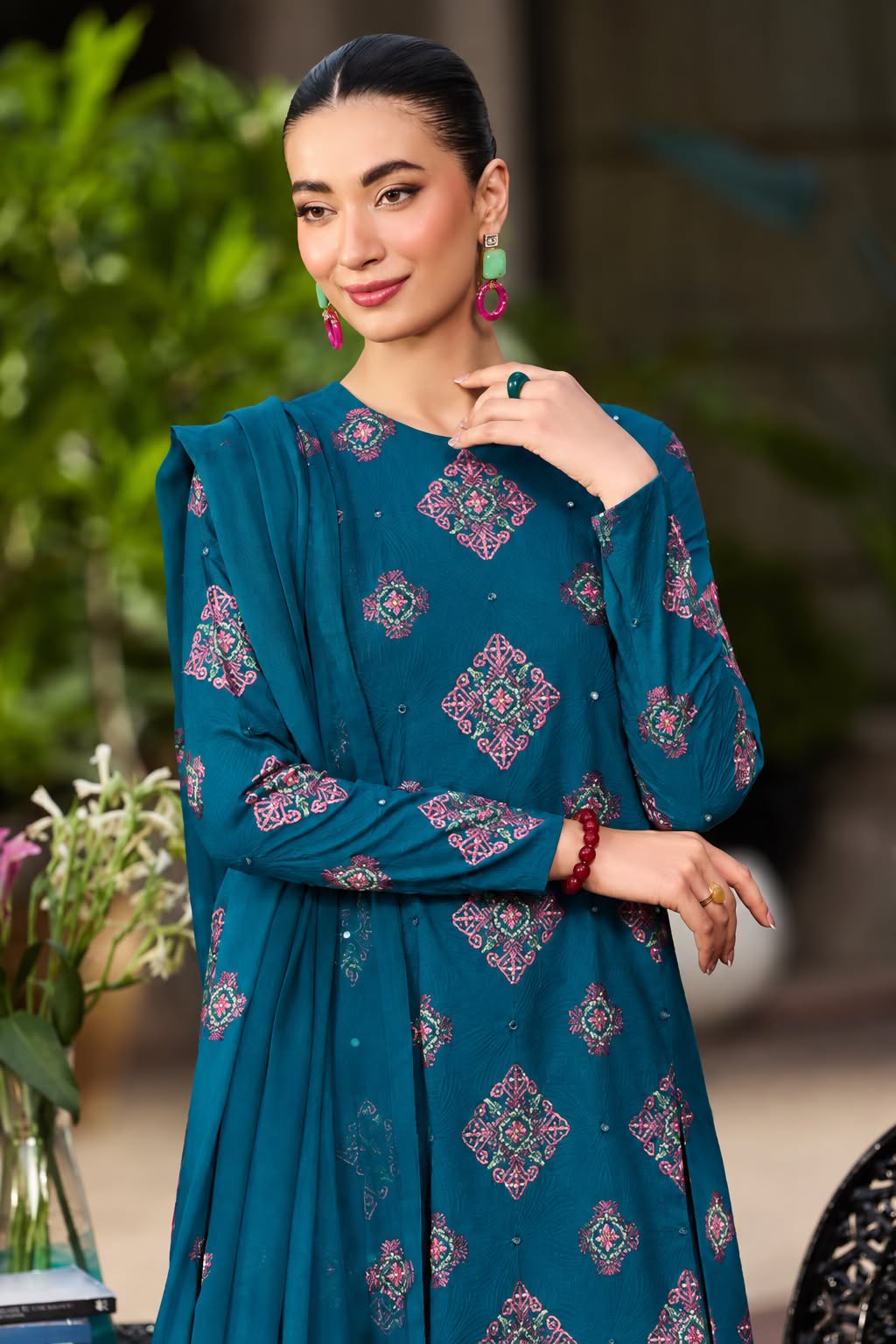 BAREEZE 6188 DHANAK MULTI-HEAD EMBROIDERED - TEAL