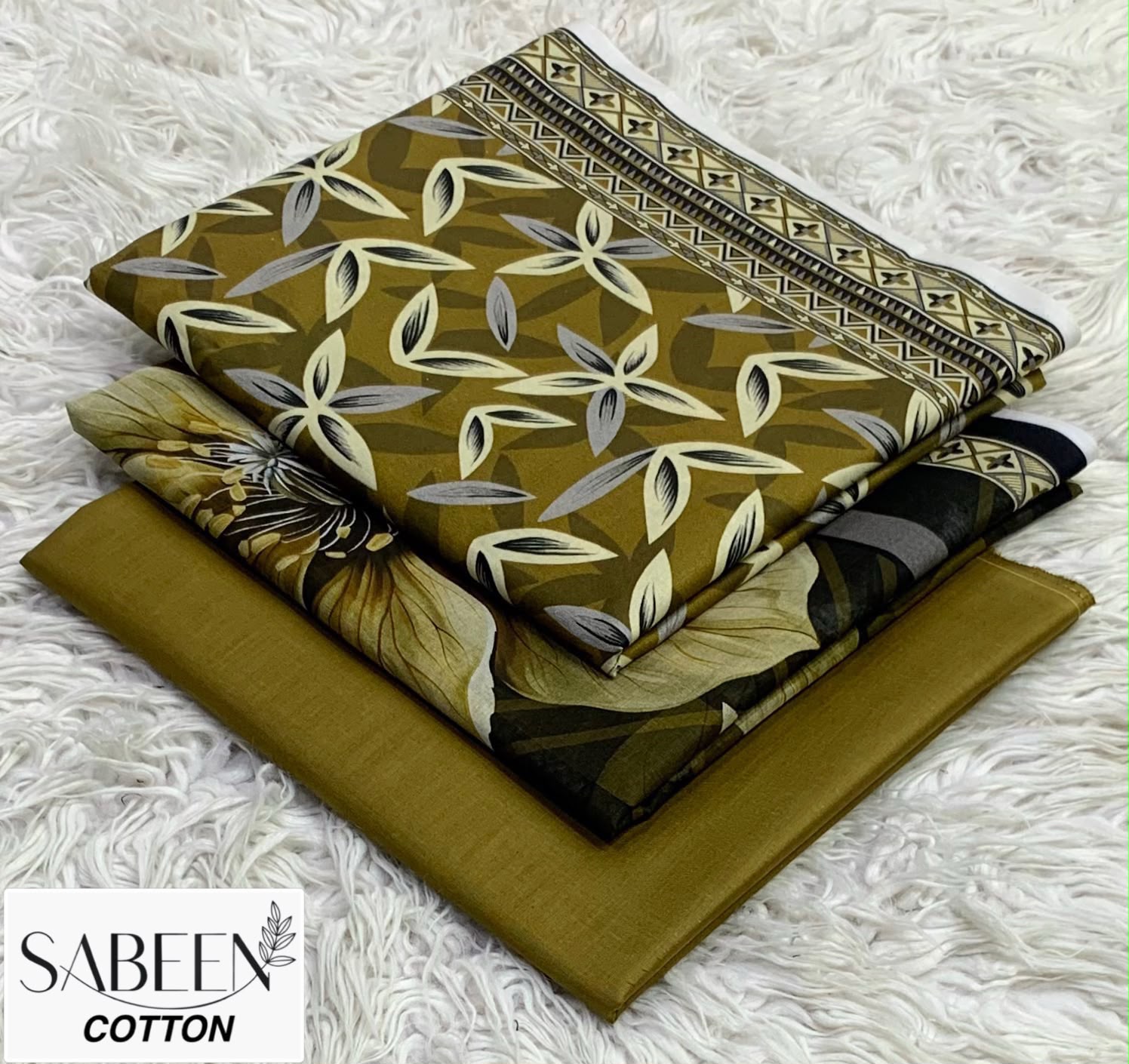 SABEEN COTTON ORIGINAL 3PC - MUSTARD OLIVE
