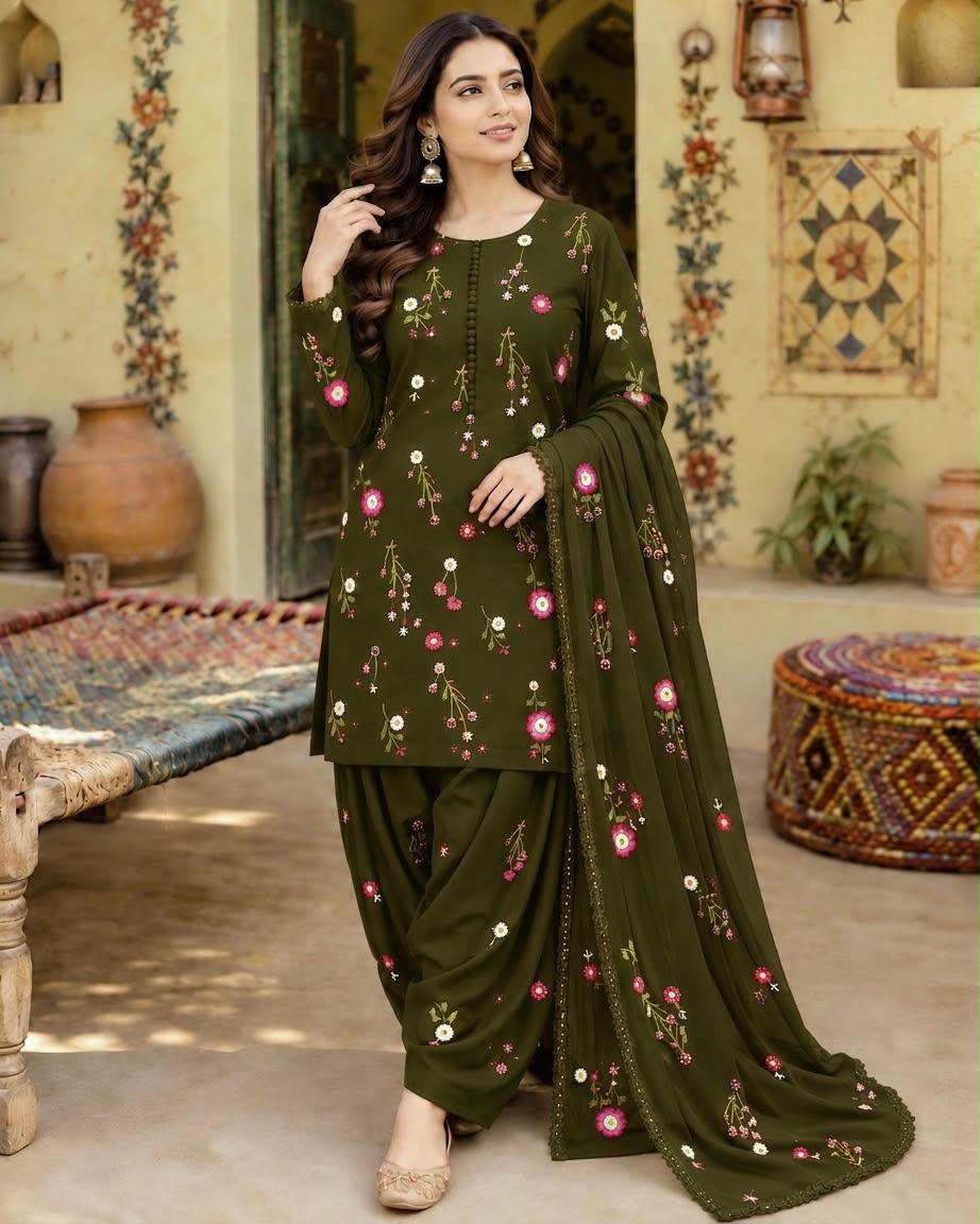 Indian Boti Dhanak Embroidered Hit Code 3pc - Design 08