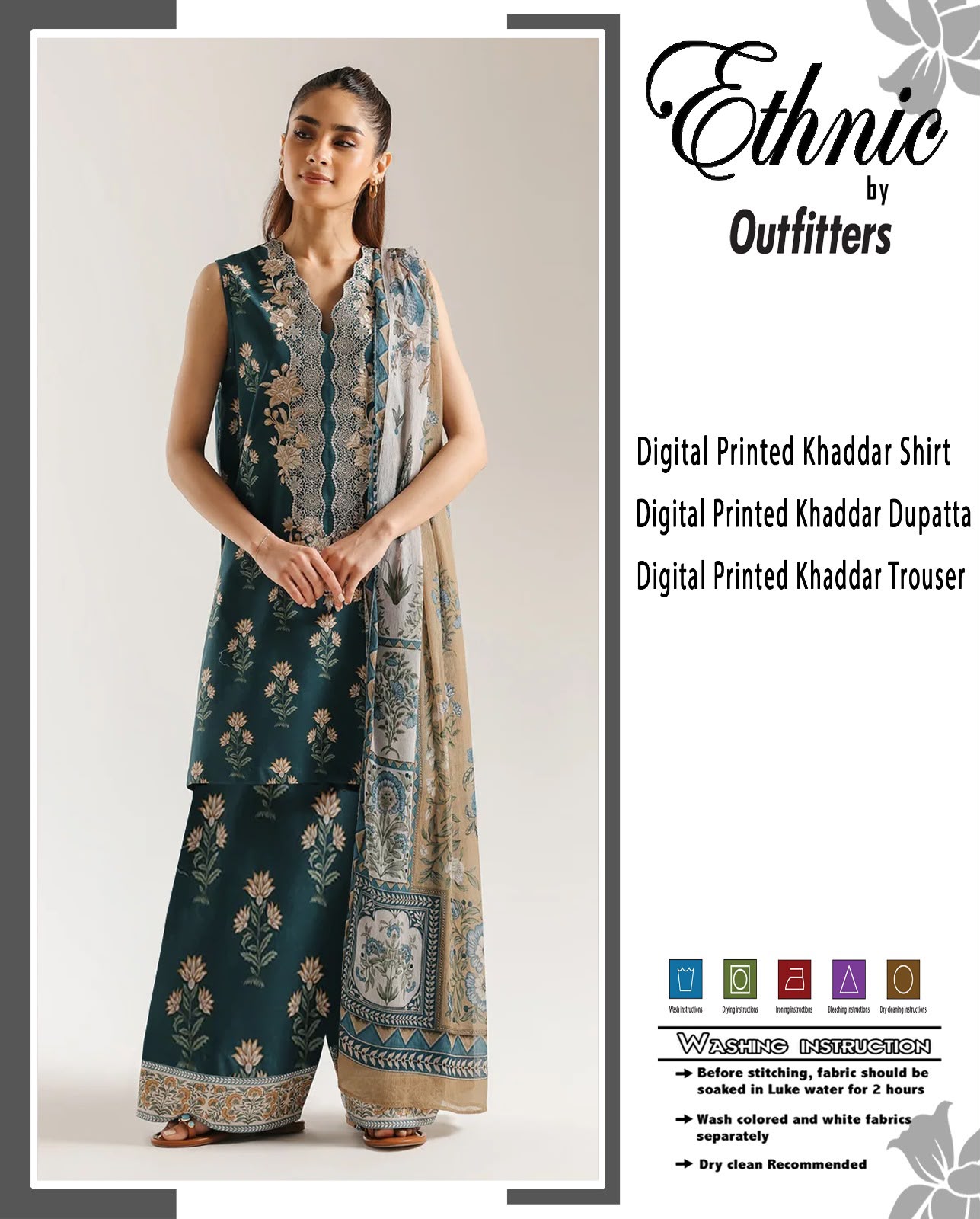 Ethnic Khaddar Printed 3PC Suit - DESIGN 07