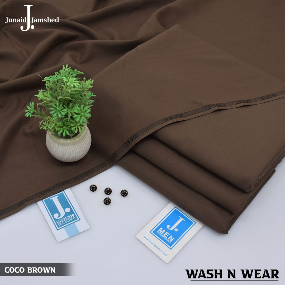 JUNAID JAMSHED SUMMER WASH N WEAR MENS UNSTITCHED - DARK BROWN