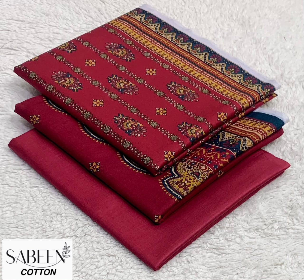 SABEEN COTTON ORIGINAL 3PC - RED MAROON