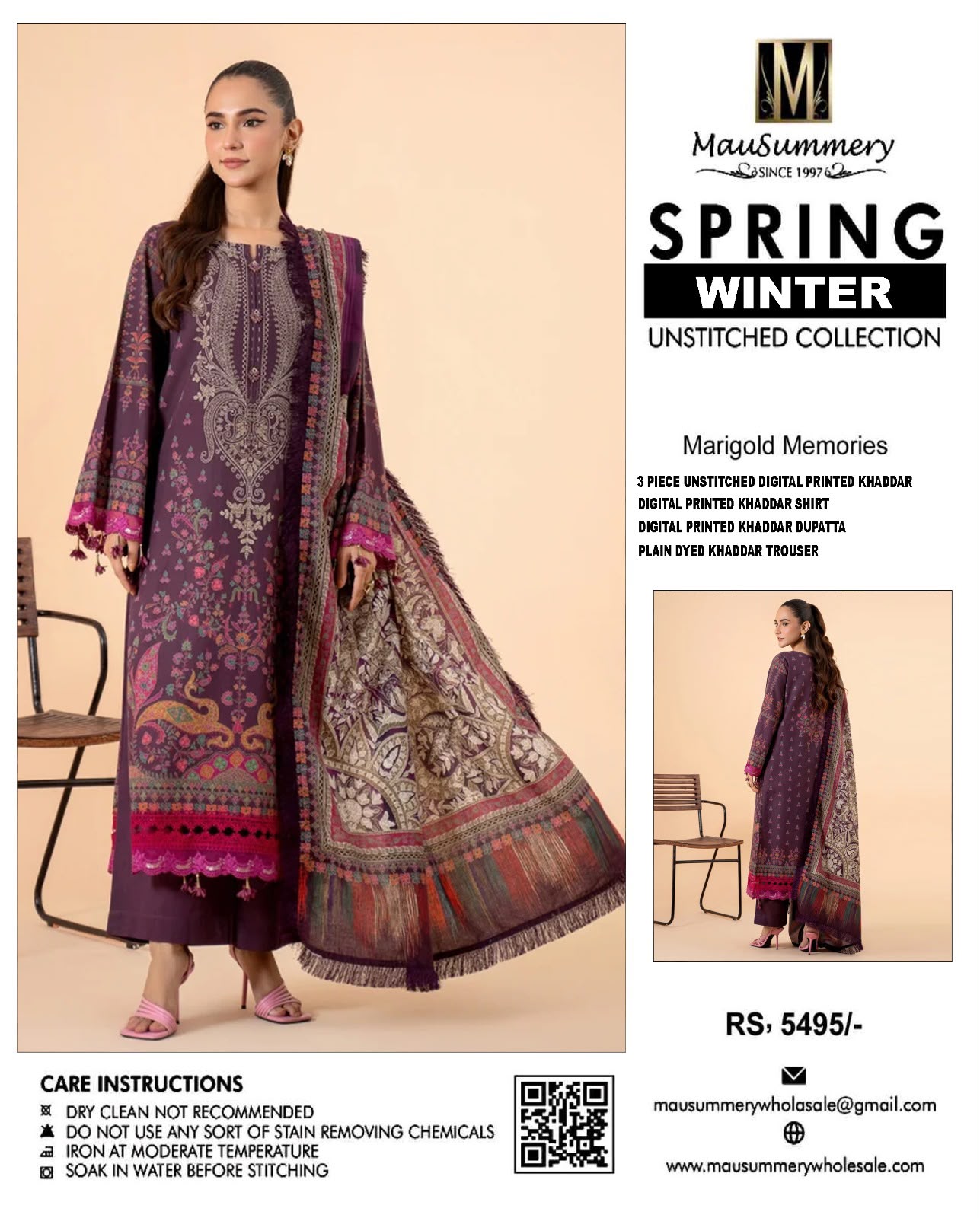 Mausummery Khaddar Digital Print 3pc - Design 01