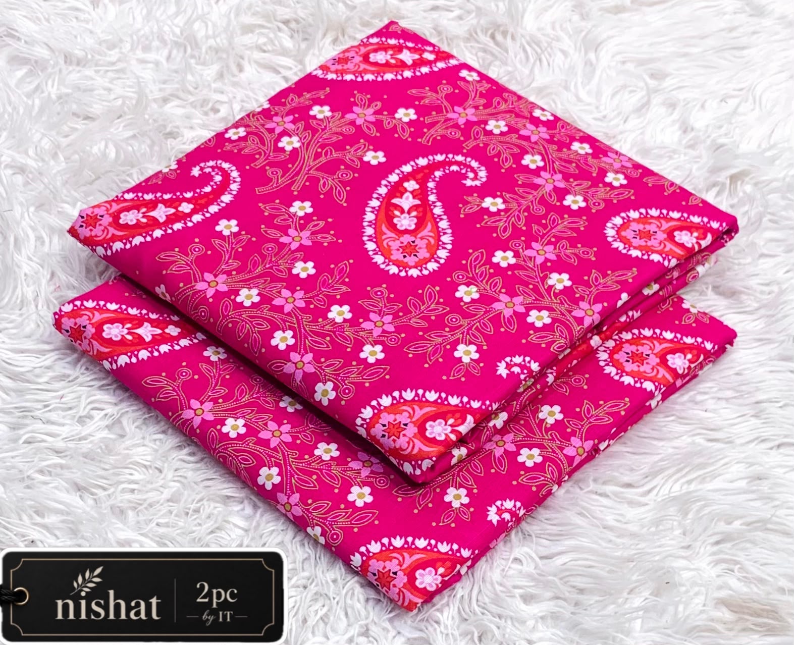 NISHAT ALLOVER KHADDAR 2PC BY IT - HOT PINK PAISLEY
