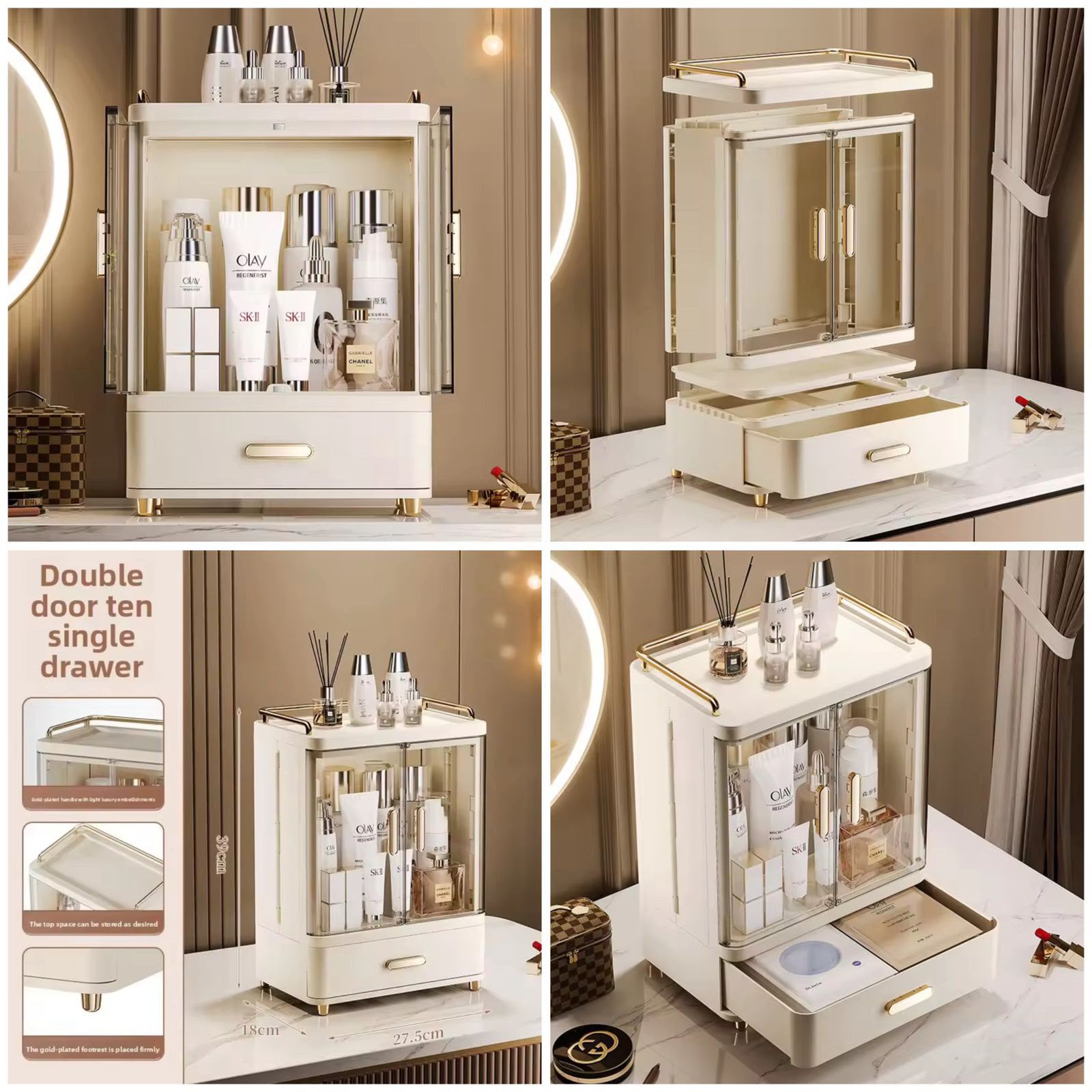 Large Capacity Foldable Cosmetic Organizer with Drawers