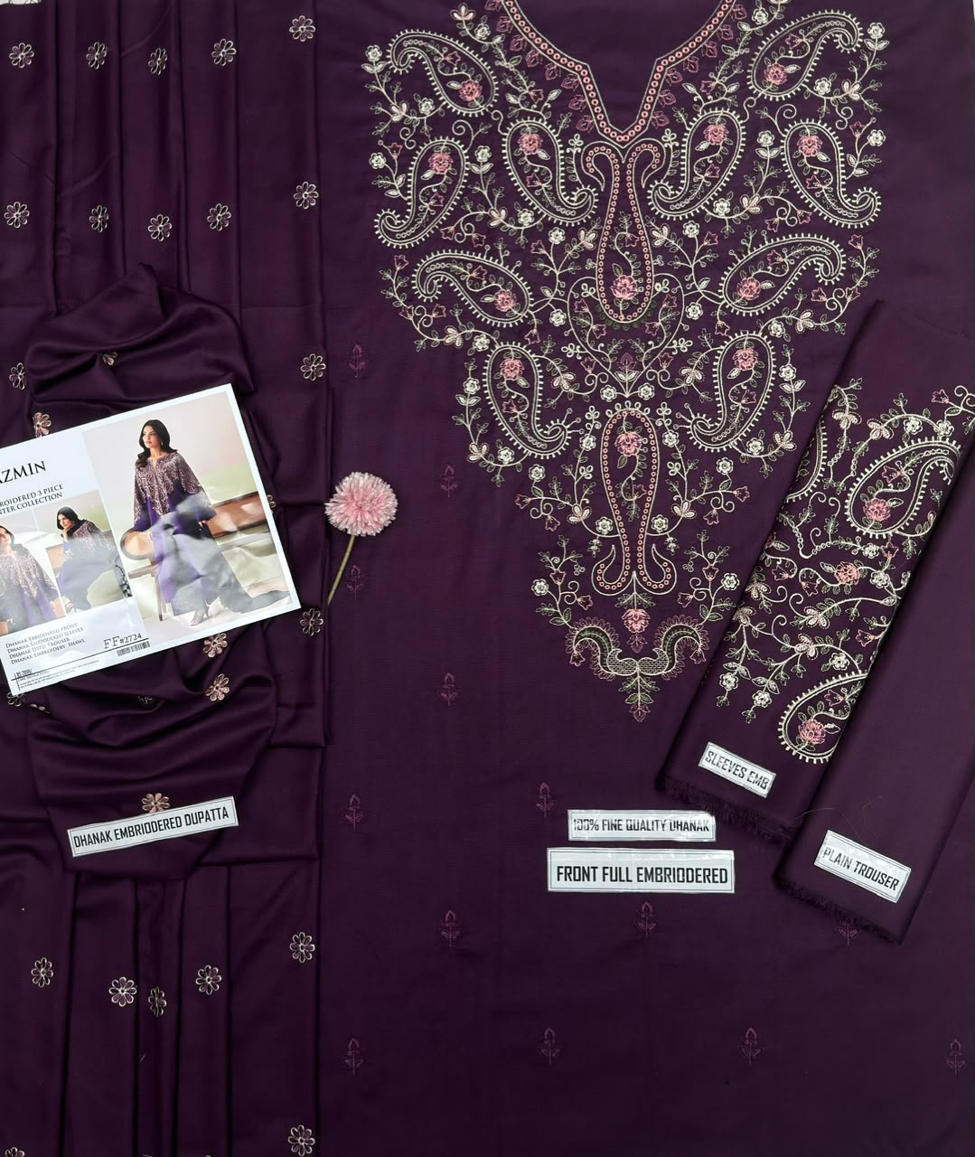 Jazmin Dhanak Embroidered 3PC Suit D#2724 - DESIGN 04