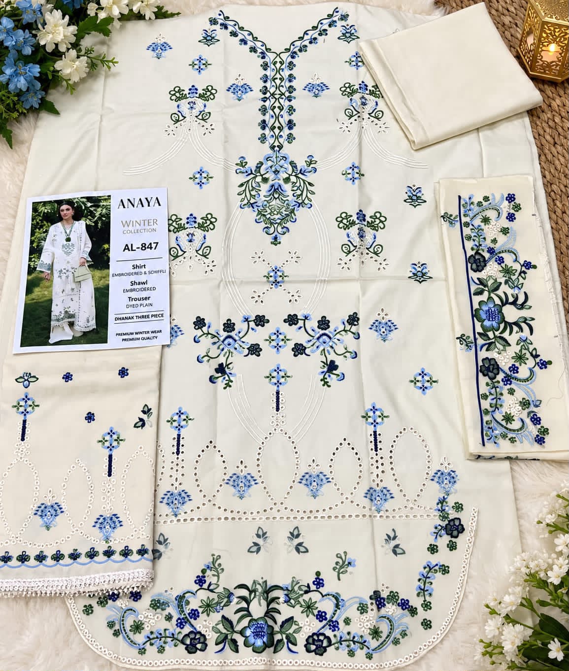 Maria B Dhanak Embroidered 3PC Suit D#AL844 - DESIGN 15