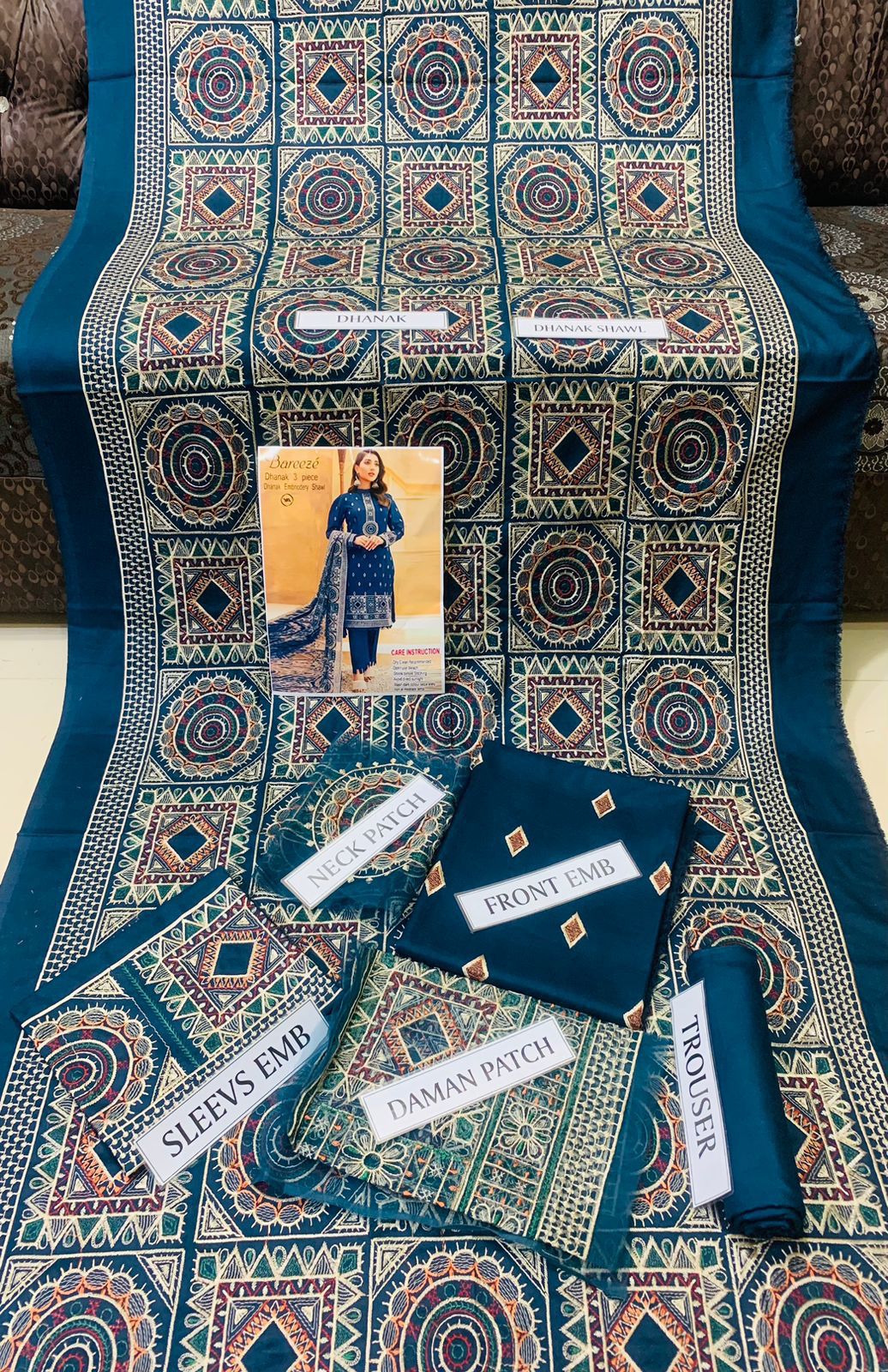 Dhanak 3pc Embroidered Suit with Embroidered Shawl - DESIGN 04