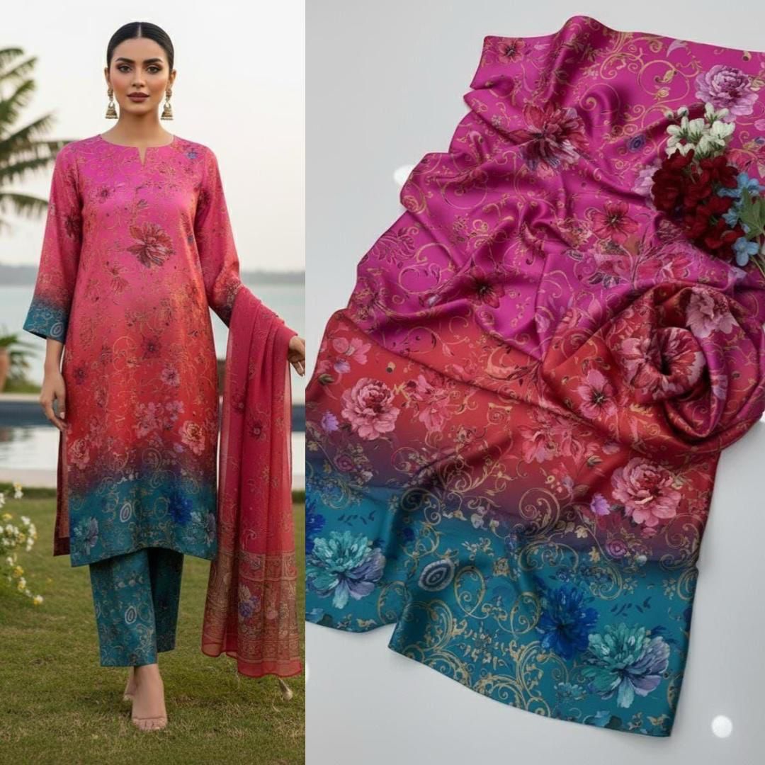 SHAMOOZ SILK DIGITAL PRINTED 3PC - DESIGN 30