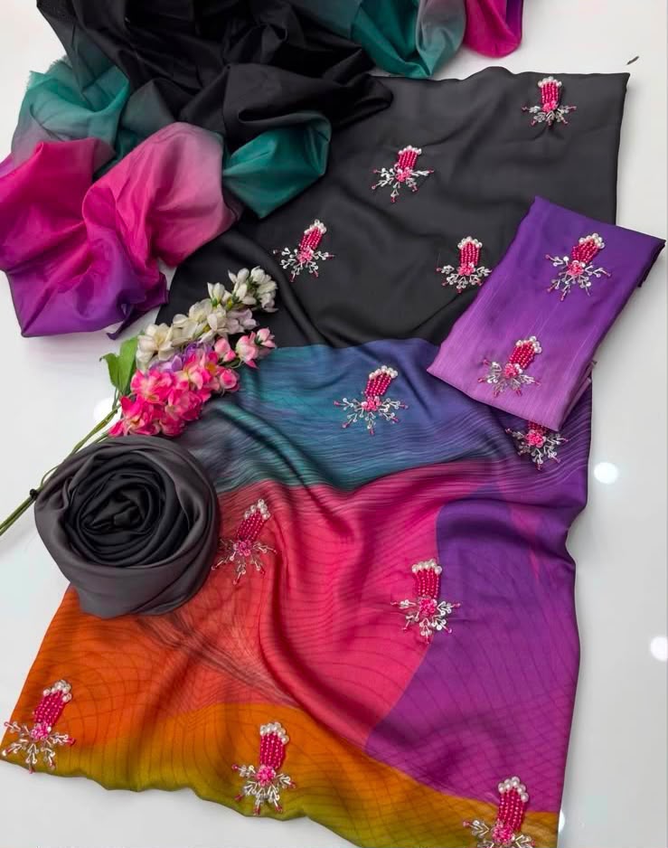 Shamoze Silk Tie Dye Handwork 3PC Suit - DESIGN 15