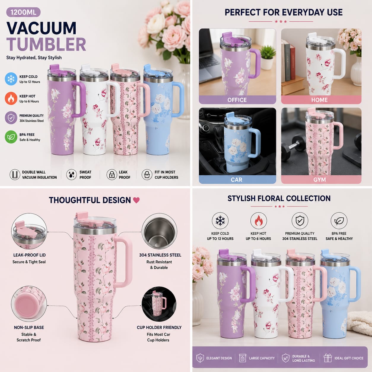 Flower Print Tumbler 1200ml