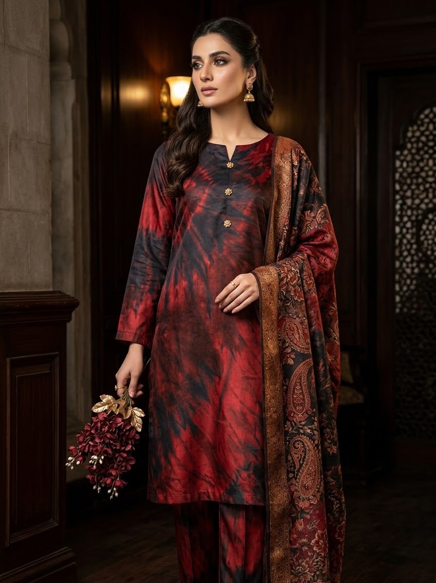 Digital Printed Shamoz Silk 3pc Suit - DESIGN 42