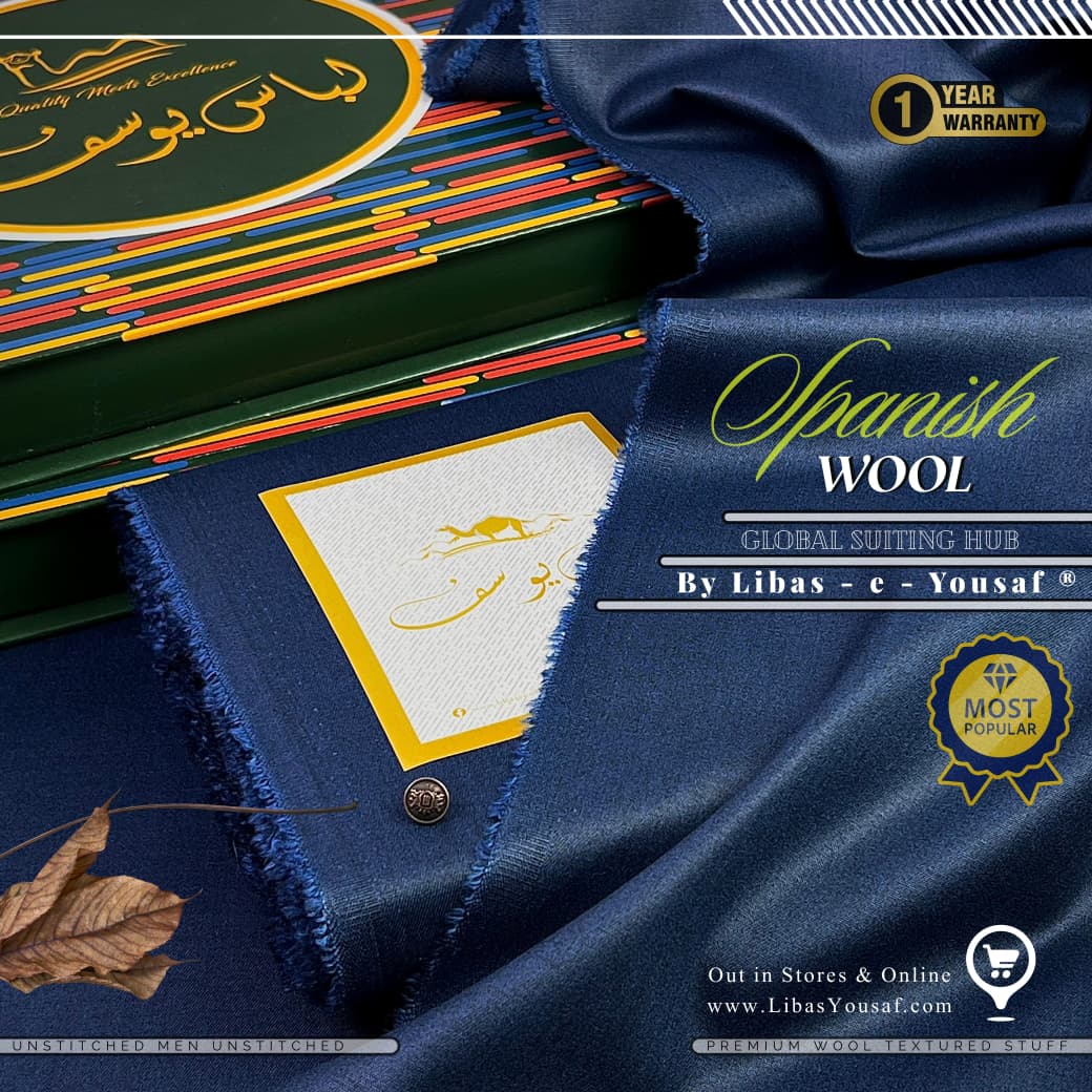 LIBAS E YOUSAF SPANISH WOOL MENS UNSTITCHED - NAVY BLUE