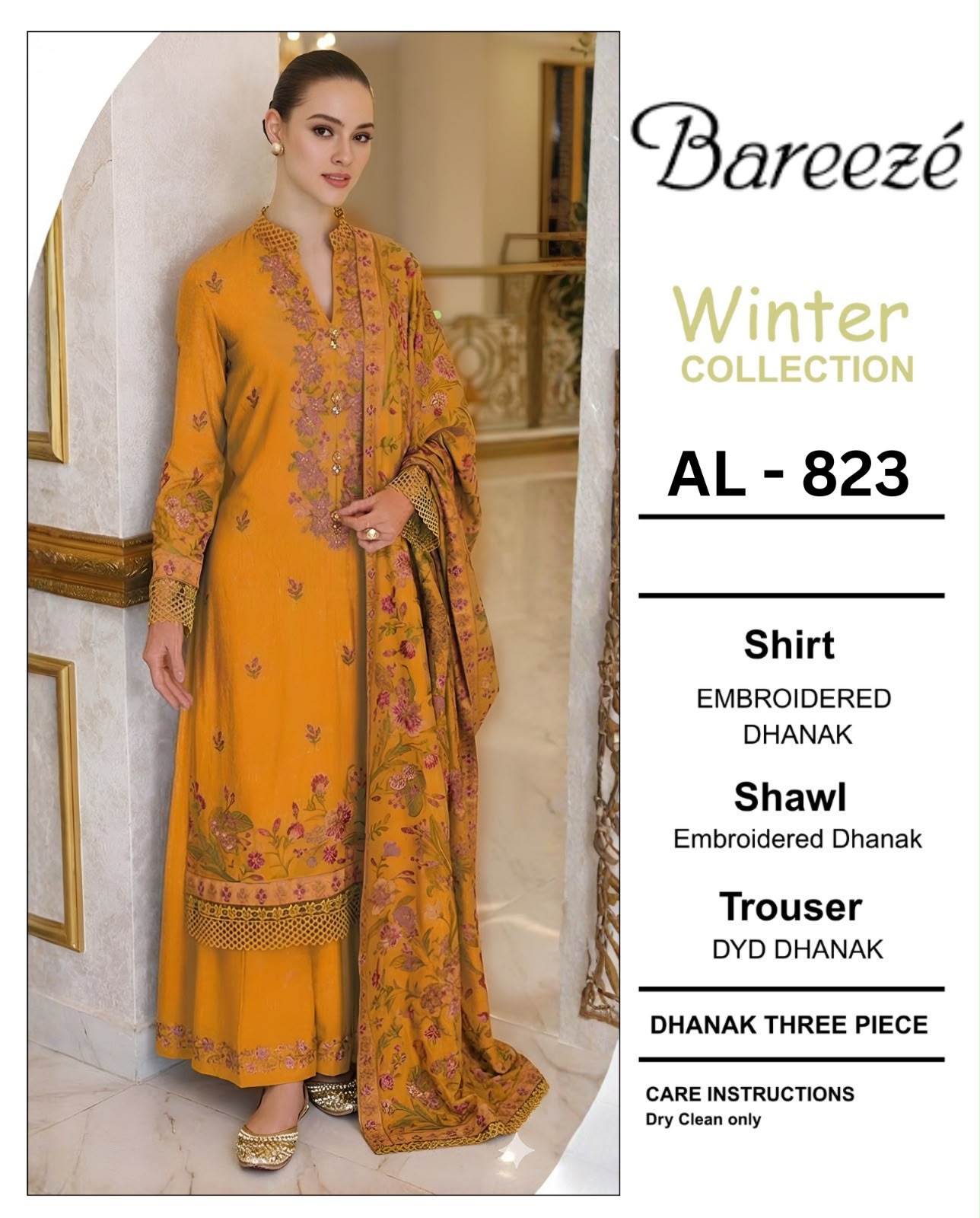 Bareeza AL 831 Dhanak Heavy Embroidered 3pc - DESIGN 05